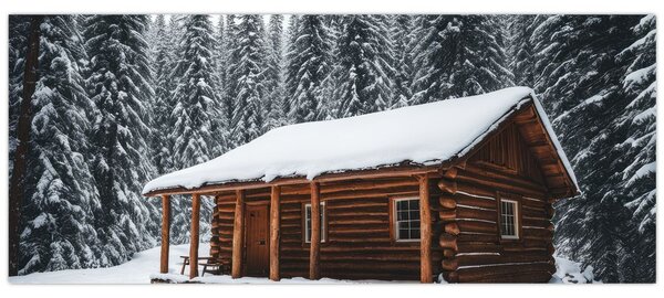 Slika - Koliba prekrivena snijegom (120x50 cm)