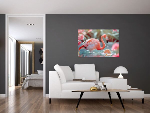 Slika - Flamingo u ribnjaku (90x60 cm)