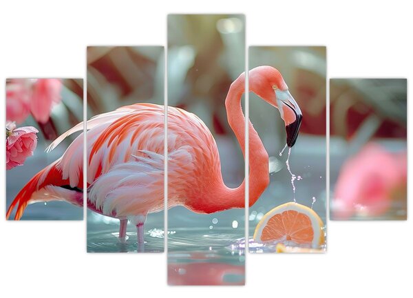 Slika - Flamingo u ribnjaku (150x105 cm)