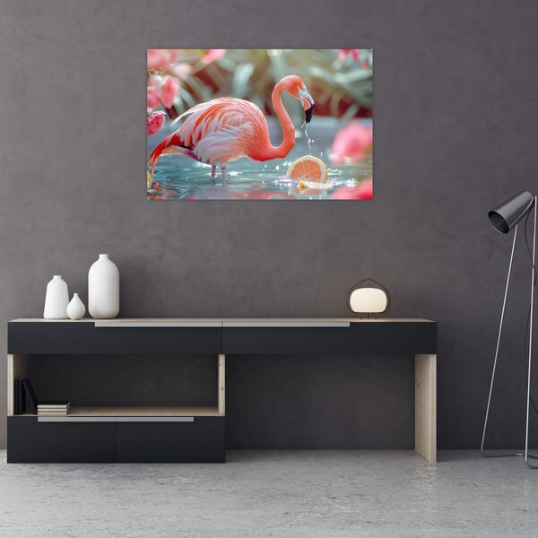 Slika - Flamingo u ribnjaku (90x60 cm)