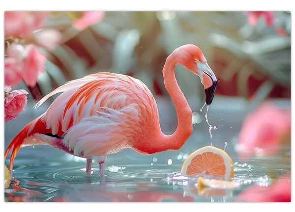 Slika - Flamingo u ribnjaku (90x60 cm)