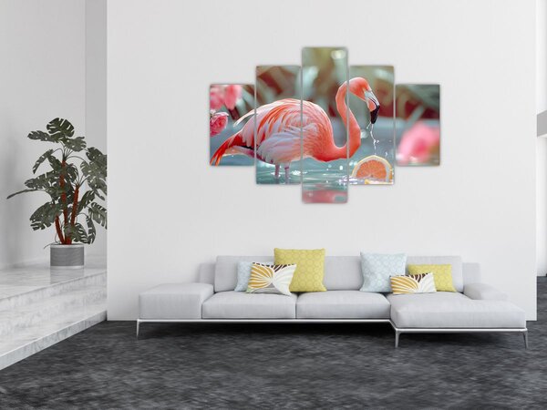Slika - Flamingo u ribnjaku (150x105 cm)