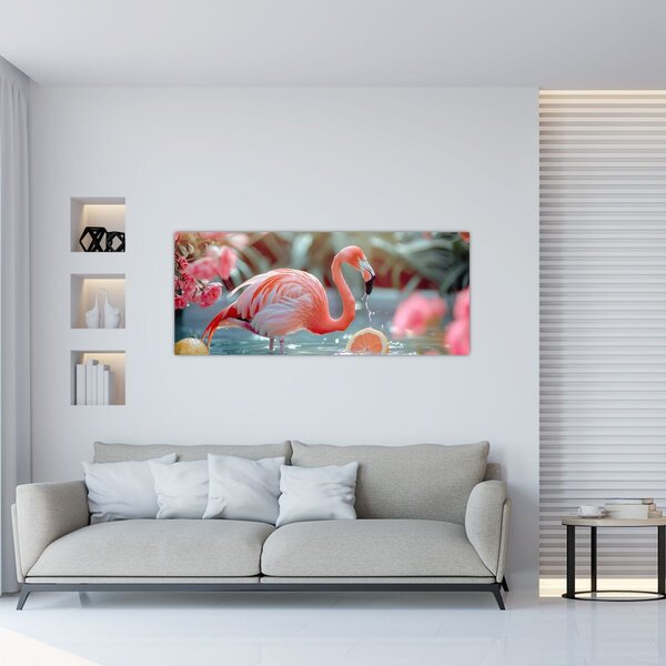 Slika - Flamingo u ribnjaku (120x50 cm)