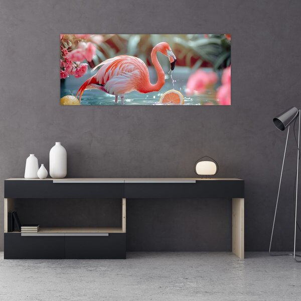 Slika - Flamingo u ribnjaku (120x50 cm)