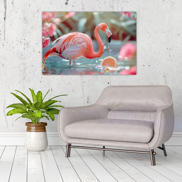 Slika - Flamingo u ribnjaku (90x60 cm)