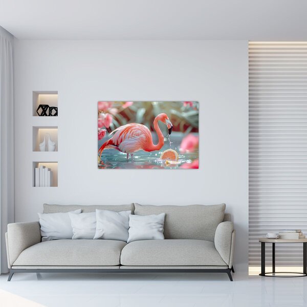 Slika - Flamingo u ribnjaku (90x60 cm)