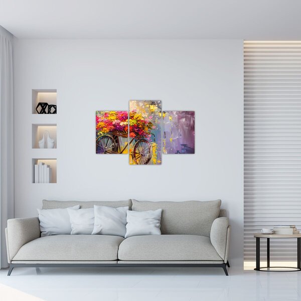 Slika - Kotač s cvijećem (90x60 cm)