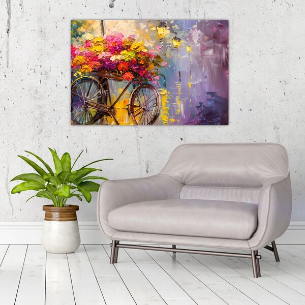 Slika - Kotač s cvijećem (90x60 cm)