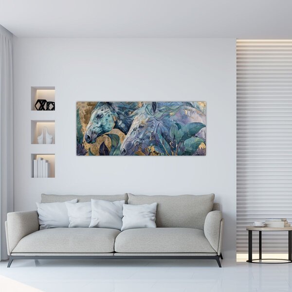 Slika - Konji sa zlatnom pozadinom (120x50 cm)