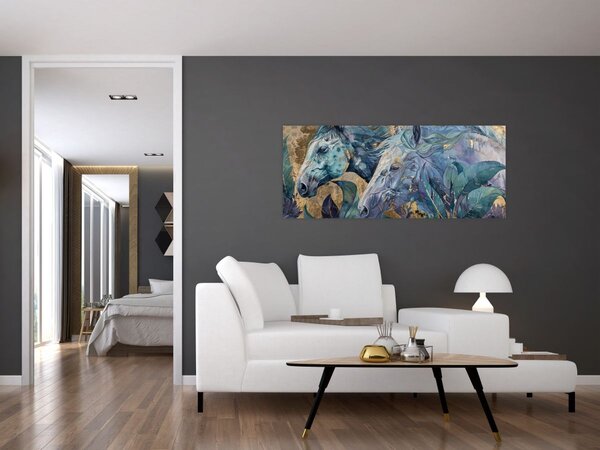 Slika - Konji sa zlatnom pozadinom (120x50 cm)
