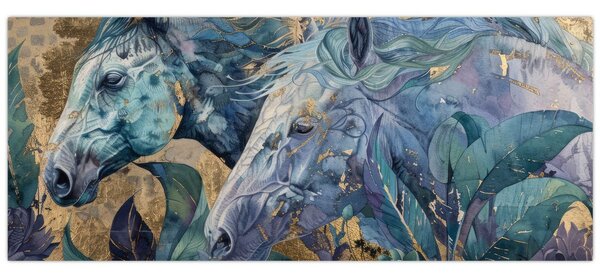 Slika - Konji sa zlatnom pozadinom (120x50 cm)