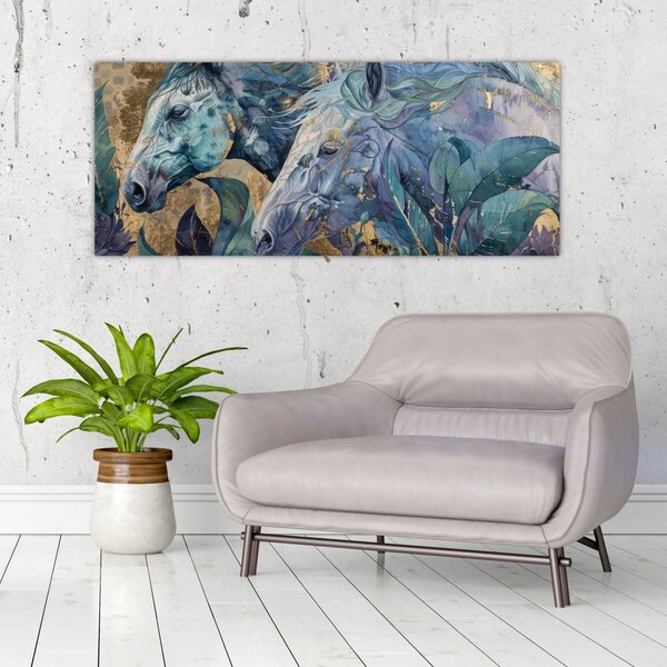 Slika - Konji sa zlatnom pozadinom (120x50 cm)