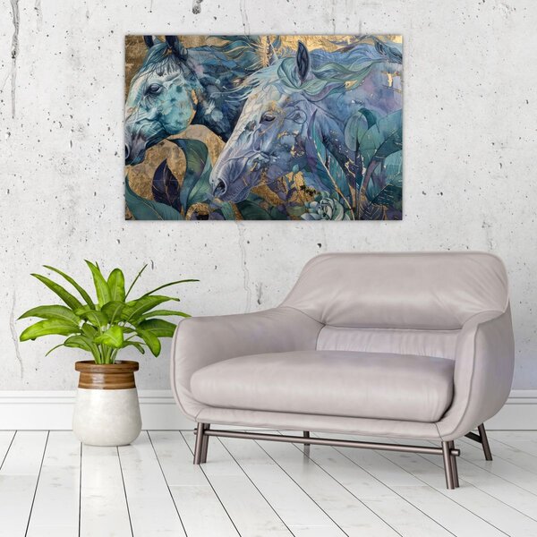 Slika - Konji sa zlatnom pozadinom (90x60 cm)