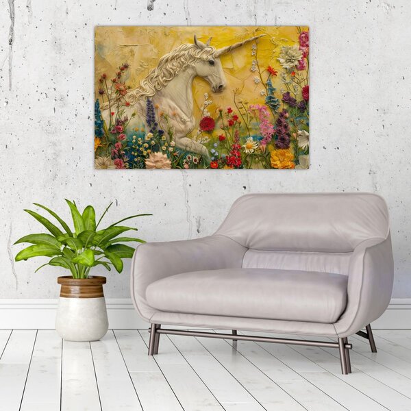 Slika - Jednorog s cvijećem (90x60 cm)