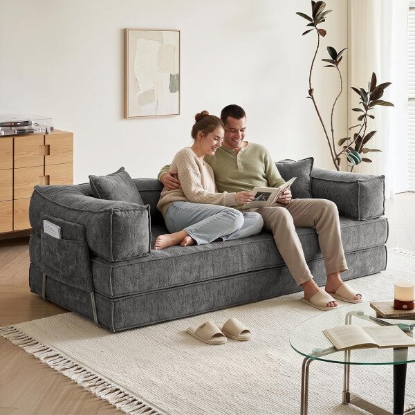 Sklopiva sofa na pod 207x106x68cm - Siva