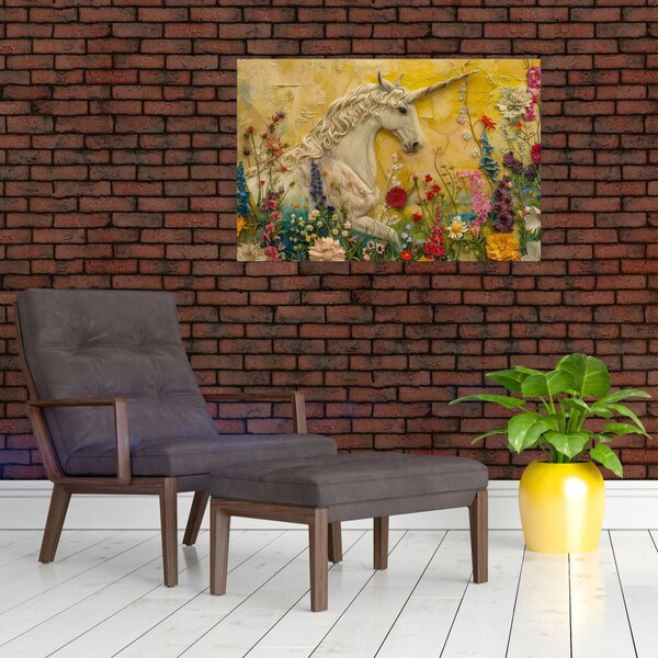Slika - Jednorog s cvijećem (90x60 cm)