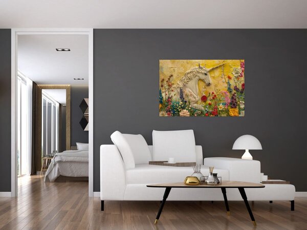 Slika - Jednorog s cvijećem (90x60 cm)
