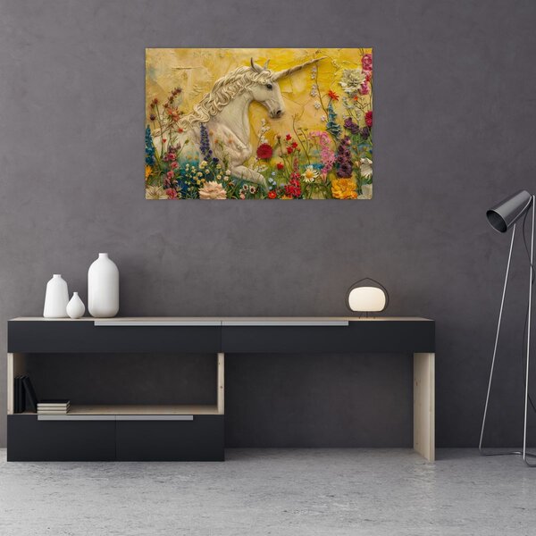 Slika - Jednorog s cvijećem (90x60 cm)
