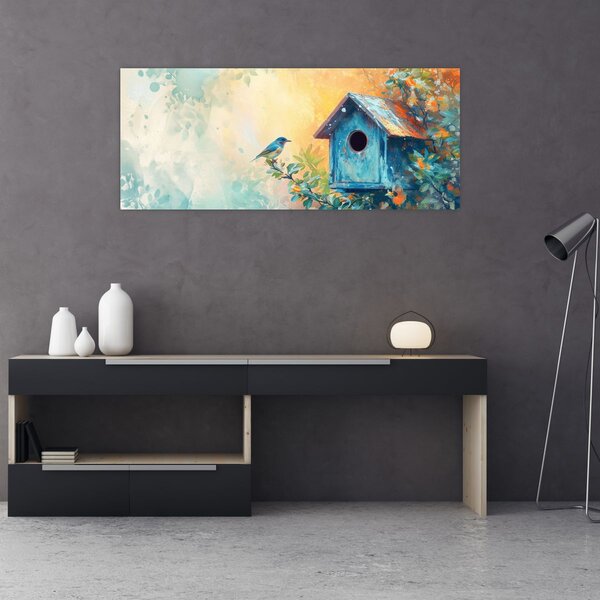 Slika - Kućica za ptice, akvarel (120x50 cm)