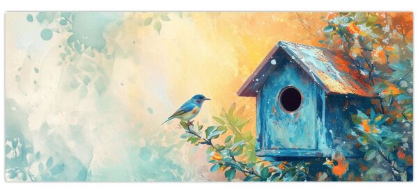 Slika - Kućica za ptice, akvarel (120x50 cm)