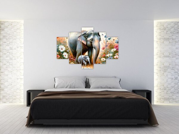 Slika - Mama slonica, akvarel (150x105 cm)