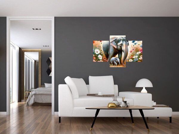 Slika - Mama slonica, akvarel (90x60 cm)