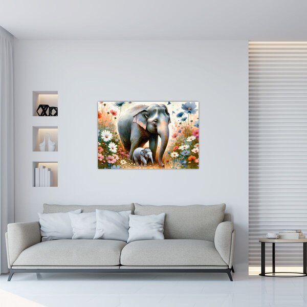 Slika - Mama slonica, akvarel (90x60 cm)