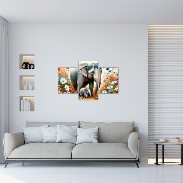 Slika - Mama slonica, akvarel (90x60 cm)