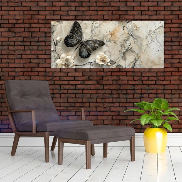 Slika - Mramorna pozadina s leptirima (120x50 cm)