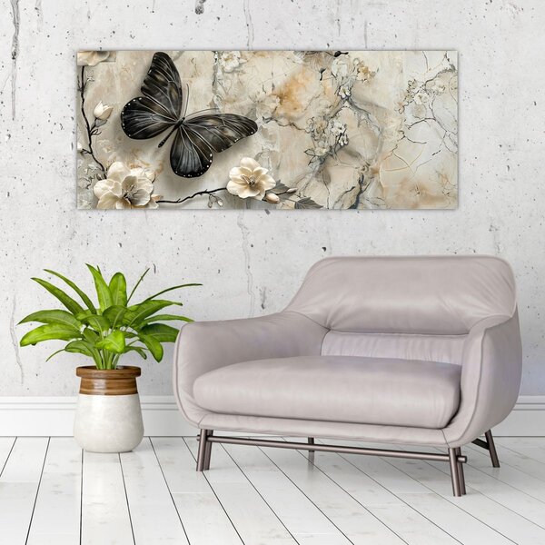 Slika - Mramorna pozadina s leptirima (120x50 cm)