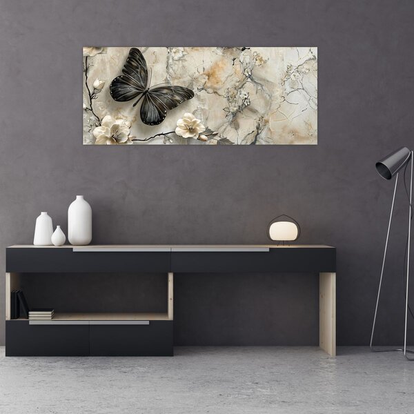 Slika - Mramorna pozadina s leptirima (120x50 cm)
