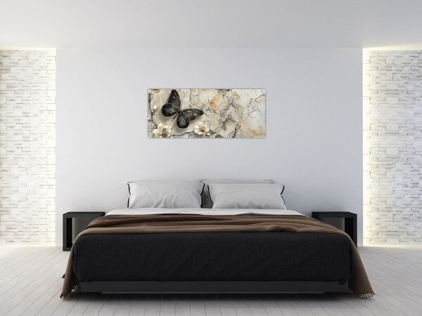 Slika - Mramorna pozadina s leptirima (120x50 cm)