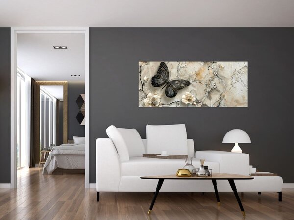 Slika - Mramorna pozadina s leptirima (120x50 cm)