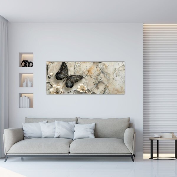 Slika - Mramorna pozadina s leptirima (120x50 cm)
