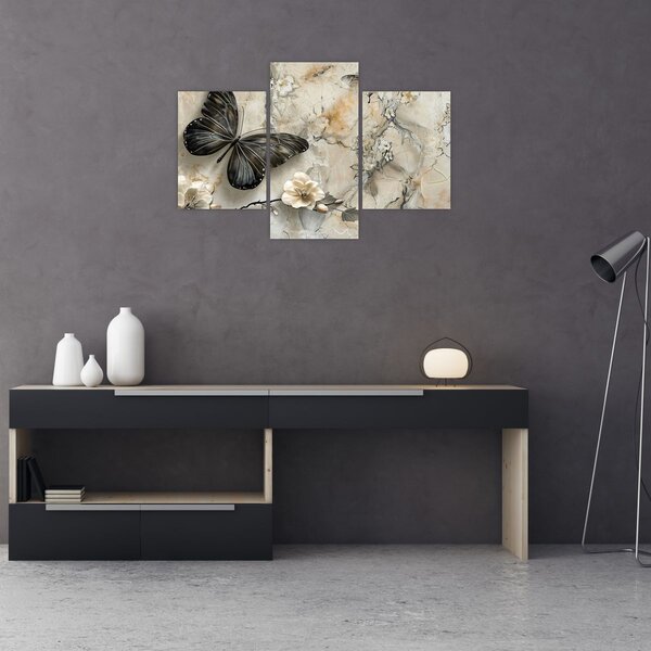 Slika - Mramorna pozadina s leptirima (90x60 cm)