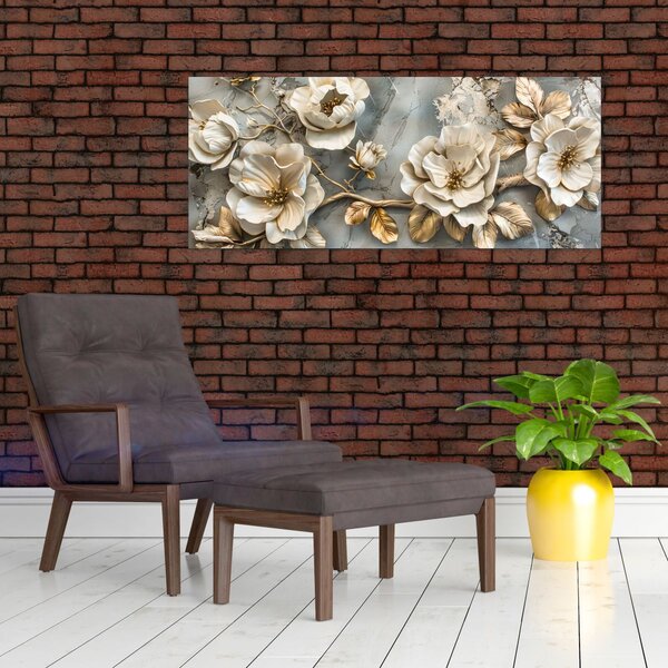 Slika - Mramorna pozadina s cvijećem (120x50 cm)