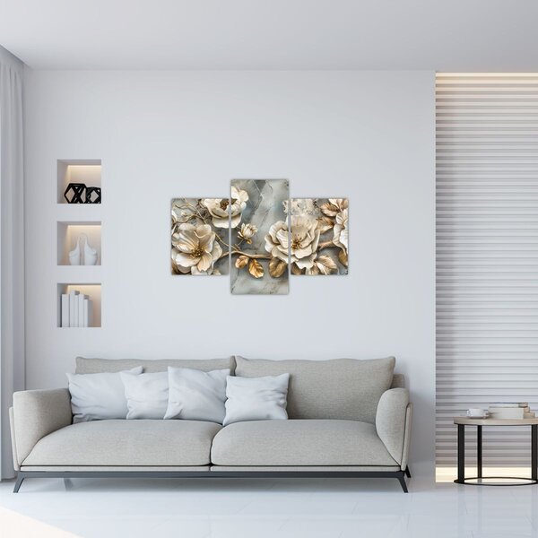 Slika - Mramorna pozadina s cvijećem (90x60 cm)