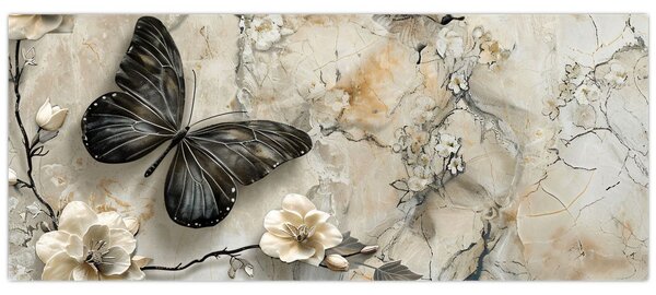 Slika - Mramorna pozadina s leptirima (120x50 cm)