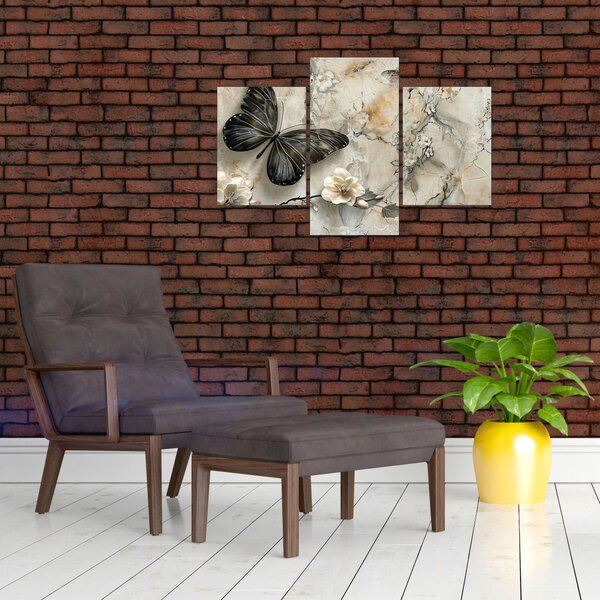 Slika - Mramorna pozadina s leptirima (90x60 cm)