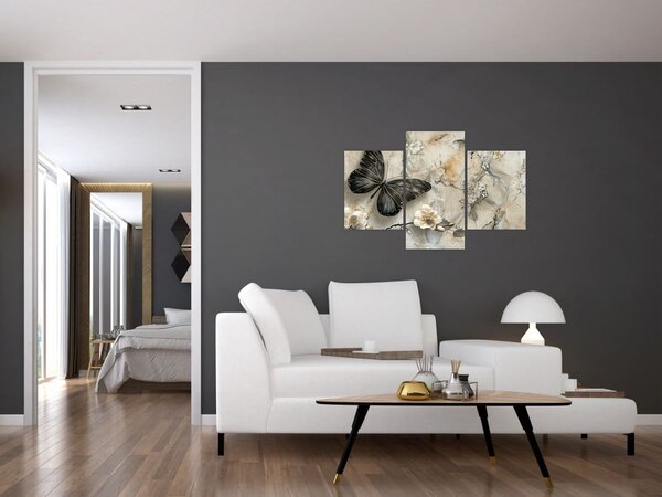 Slika - Mramorna pozadina s leptirima (90x60 cm)