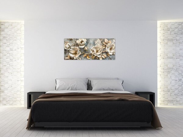 Slika - Mramorna pozadina s cvijećem (120x50 cm)