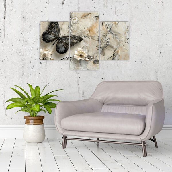 Slika - Mramorna pozadina s leptirima (90x60 cm)