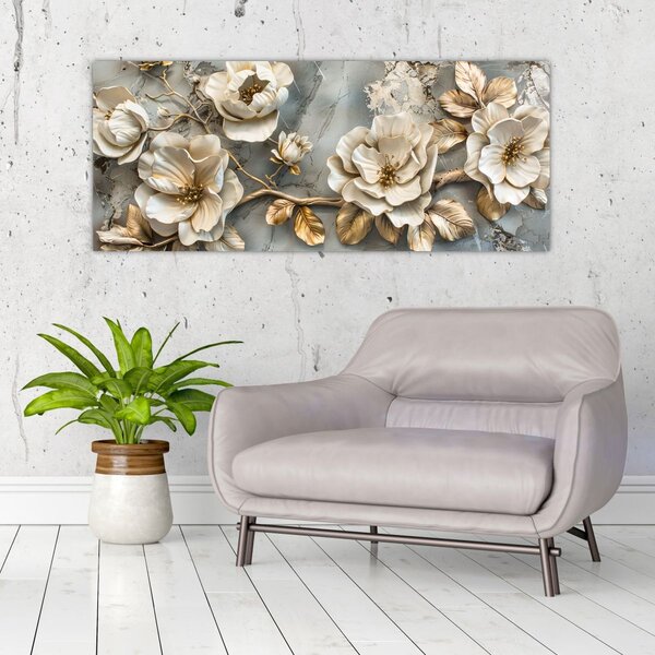Slika - Mramorna pozadina s cvijećem (120x50 cm)