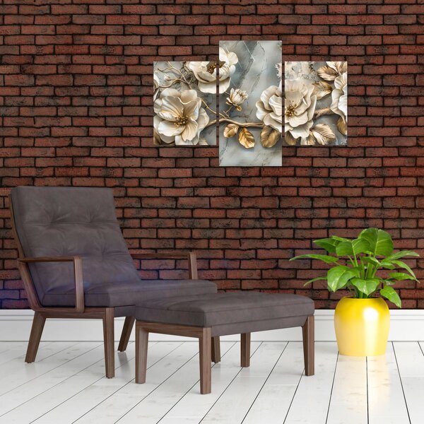 Slika - Mramorna pozadina s cvijećem (90x60 cm)