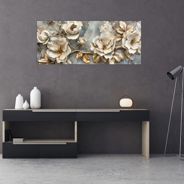 Slika - Mramorna pozadina s cvijećem (120x50 cm)