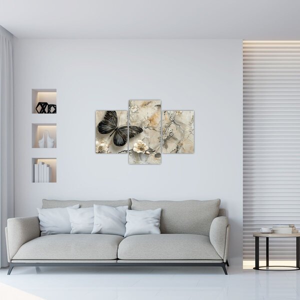 Slika - Mramorna pozadina s leptirima (90x60 cm)