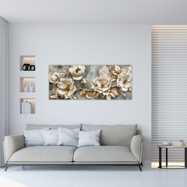 Slika - Mramorna pozadina s cvijećem (120x50 cm)