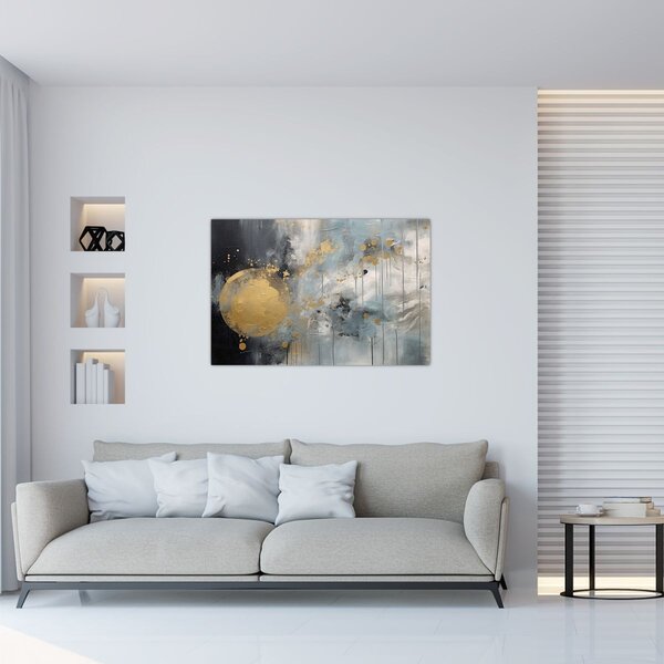 Slika - Apstrakcija sa zlatnom loptom (90x60 cm)