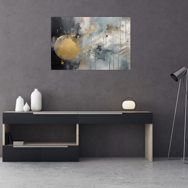 Slika - Apstrakcija sa zlatnom loptom (90x60 cm)