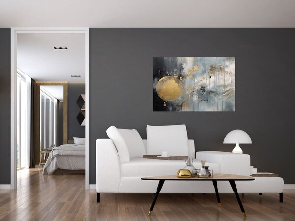 Slika - Apstrakcija sa zlatnom loptom (90x60 cm)